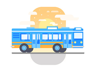 Bus city clouds icon illustration sun vector vehicle