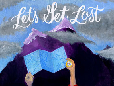 Let's Get Lost print compass lettering map nature outdoors paint painting print