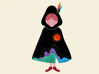 The girl with the cloak camping character cloak girl hood illustration tent