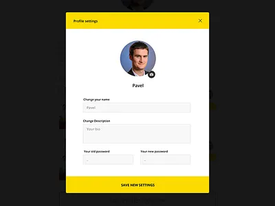 www.LokalEat.com Profile Settings Popup form lokaleat photo popup profile settings yellow