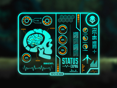 Futuristic Video Game UI Screen brain cinematic cool design glow green illustrator photoshop statistic ui vectors video games