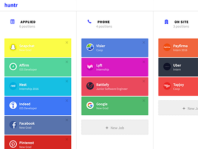 Huntr App app kanban page ui ux web