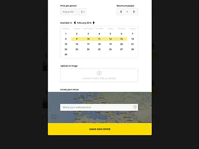 www.LokalEat.com UI elements calendar dragdrop lokaleat map numberpicker search selectbox ui upload image yellow