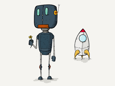 Peace flower friendship human ipad pencil robot ship