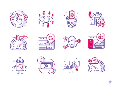 Icons Volume 2. binearth dashboard icons illustration jet lines money robot snail trash