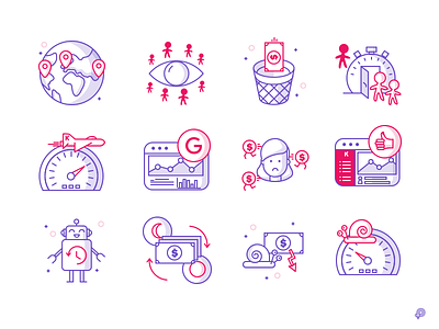 Icons Volume 2. binearth dashboard icons illustration jet lines money robot snail trash