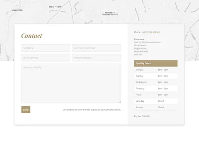 Contact Page contact form material design opening hours user experience ux web design