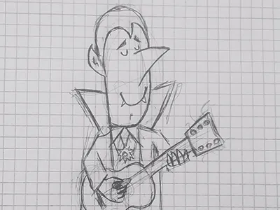 New Print Idea dracula guitar monster pencil sketch