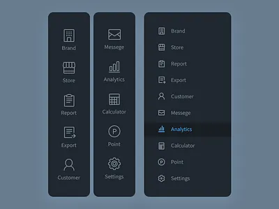Sidebar analytics calculator collapse customer icons messege point report setting shop sidebar sidenav