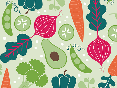 Veggies avocado carrots design food graphic illustration pattern peas pepper print radish vegetables