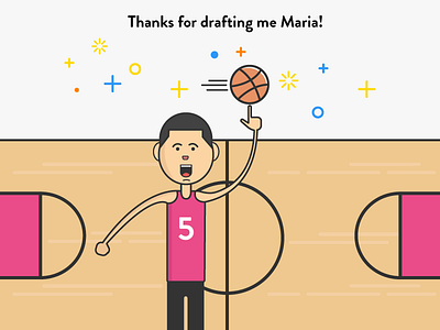 Thanks for drafting me Maria! basketball character dribbble invite illustration