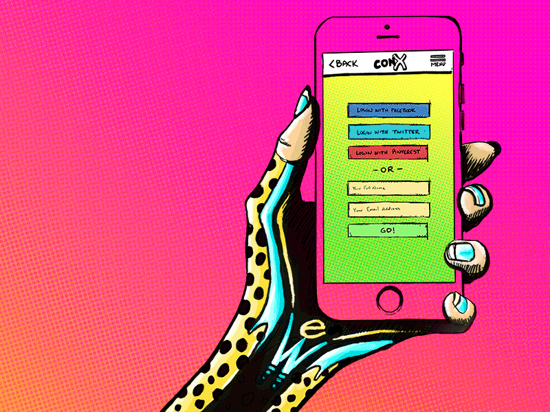 Conx ComicCon App Concept Presentation comic concept illustration mobile app presentation wip