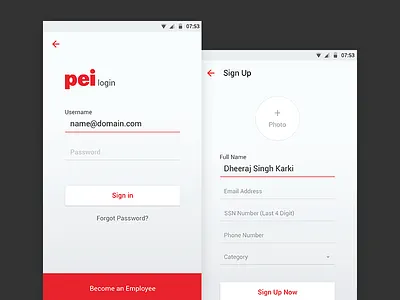 Login / Sign Up android login material design minimal red sign up ui design