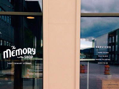 The Memory Shop brand chattanooga lettering logo window vinyl