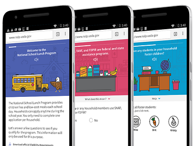 USDA National School Lunch Program Application android application food form illustrations lunch mobile ui usda ux