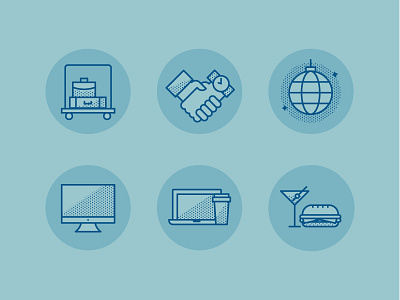 Work hard, play hard business computer food icons illustration line travel