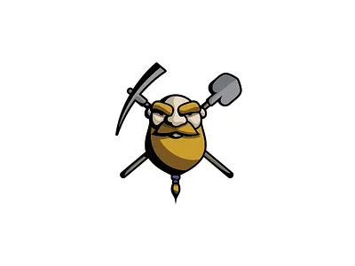 GoldMine axe beard character dwarf gold logo miner mining pick pickaxe shovel treasure