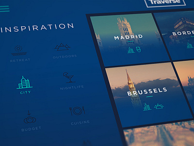 Traverse Travel Site Destination Page 1/2 blue dash design graphic icons site travel traverse ui