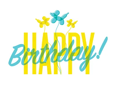 Happy Birthday Card balloon dog illustration typography
