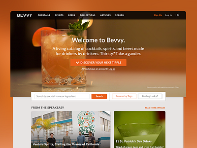 Bevvy Landing Page cocktail drinks header landing page splash