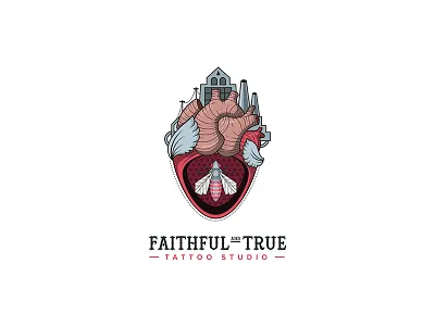 Faithful and True Tattoo Studio bee heart logo tattoo