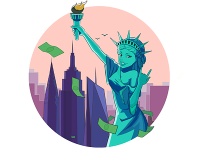 USA sticker america dollars liberty money skyscraper statue sticker usa