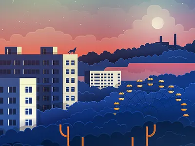 Chernobyl apartment chernobyl city dusk evening illustration moon nature night pripyat scape wolf