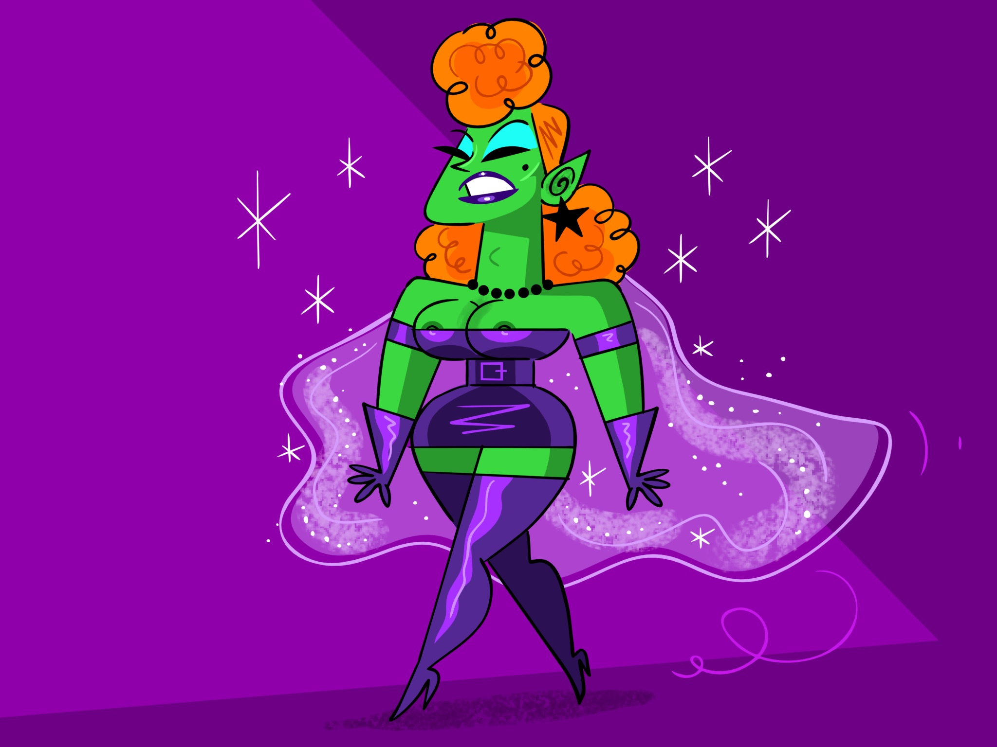 Barbra Fella alien character drag green illustration purple queen vector