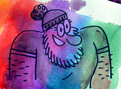 Bearded man character illustration ink watercolor