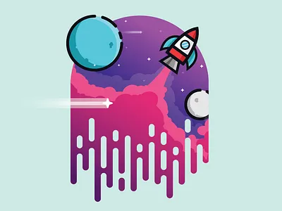 Space Trip bobble dobrutskiy flat futurism icon iconography minimal nice rocket ship space stars