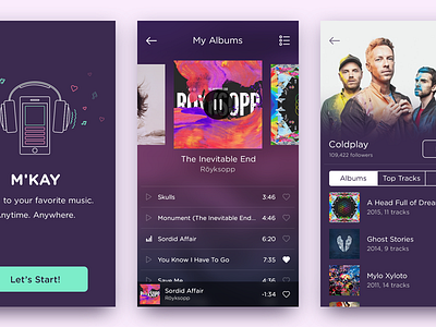 Music Player album app artist clean ios music player ui ux vector