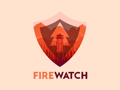 Firewatch firewatch flat game hiko illustration mountains trees watch tower