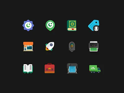 Icon pack 2d guide illustration job muslim print quran startup store vacancy van