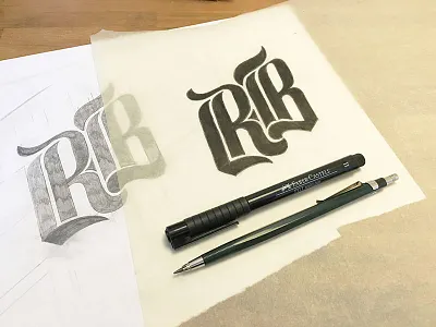 Rb Monogram blackletter lettering monogram sketch