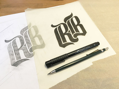 Rb Monogram blackletter lettering monogram sketch