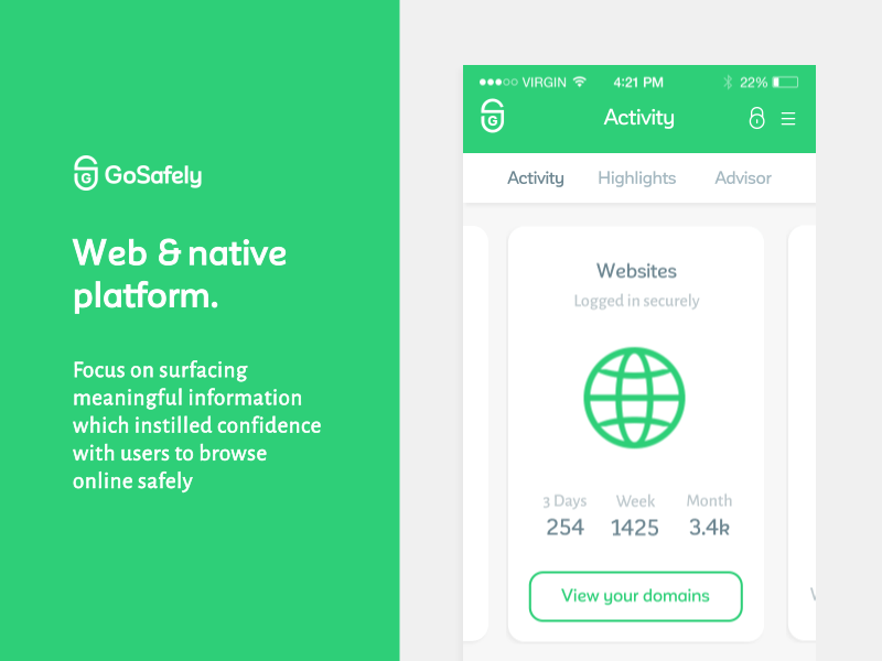 Gosafely App android app design devices green osx platform protect secure startup ui ux