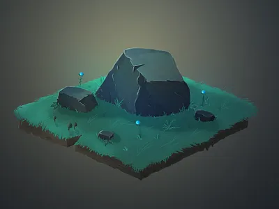 Rocks on the grass digital isometric magical material painting rocks studies wacom