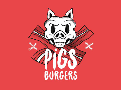 Pigs Burgers branding burger illustration logo pig pirate skull