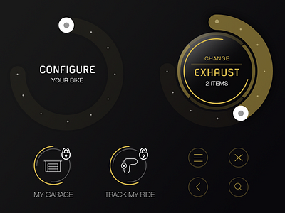 Yamaha - My Garage / Atomic configure icons menu navigation ui ux wheel