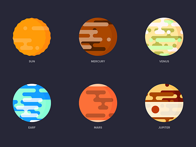 Sun + 5 Planets earth illustration jupiter mars mercury planets space sun venus