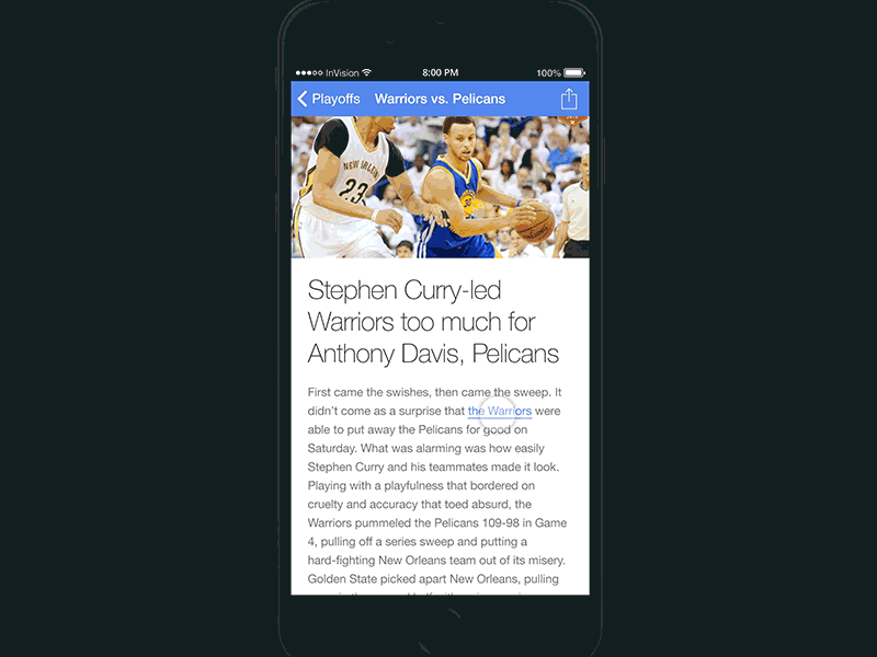 URX Knowledge Graph (Warriors Rebound) knowledge graph pelicans steph curry ui urx ux warriors