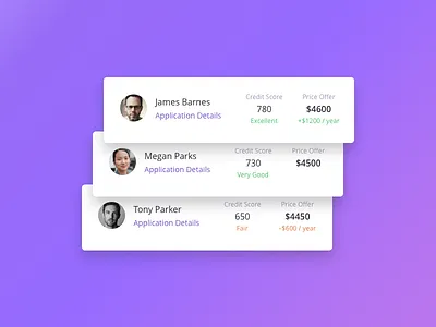 Applications List for Rentberry cards design fresh gradient interface light price purple rentberry table ui web