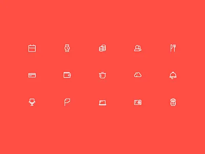 New random icon set bell calendar chair cloud coins flag fork laptop mentorship trash wallet watch