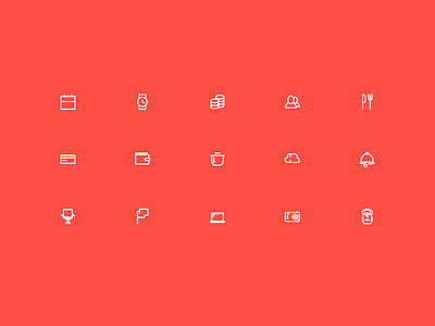 New random icon set bell calendar chair cloud coins flag fork laptop mentorship trash wallet watch