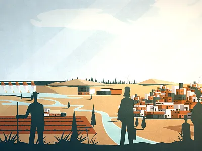 20 Years of the Global Water Partnership animation character city environment farm flat river shot sky town trees water