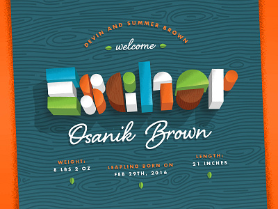 Escher Osanik Brown announcement baby blocks illustration texture typography wood woodland