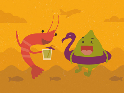 Shrimp & Lime illustration character couple happy hot illustration lime pool prawn shrimp summer swimming vector