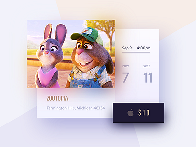 Cinema ticket card cinema daily ui shadow ticket zootopia