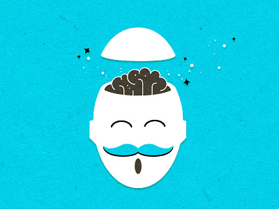 Glorious brain brain face flat head icon illustration moustache vector
