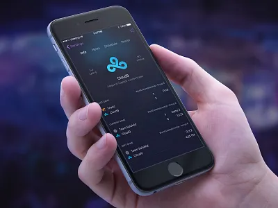 Team Page c9 cloud9 dark esports interface ios mobile ui